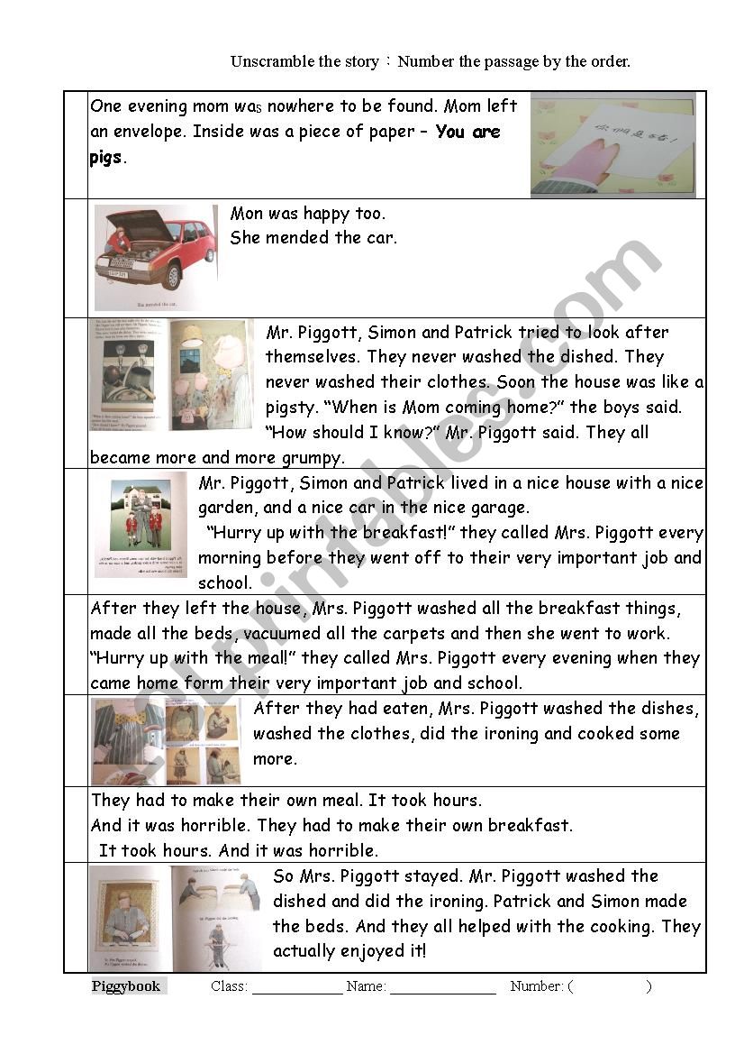 unscramble the story.  worksheet