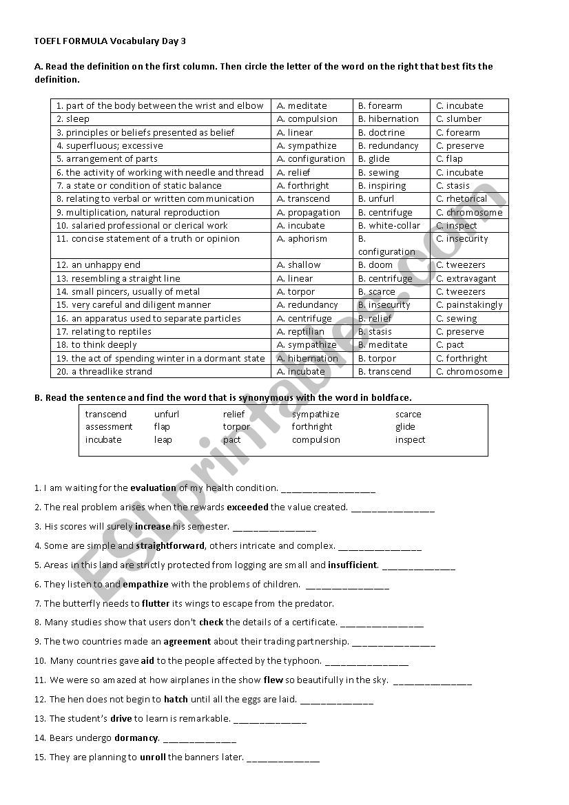 TOEFL Formula 3 Day 3 worksheet