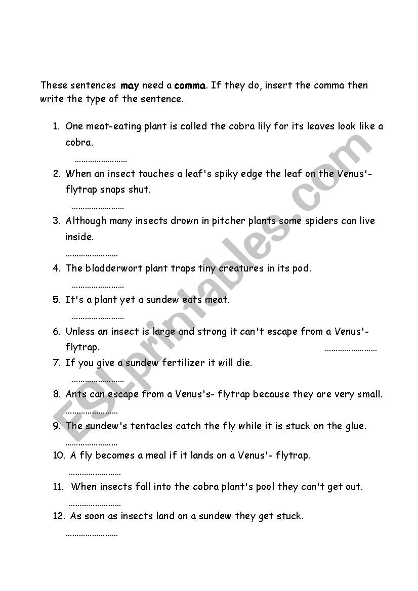 Commas worksheet