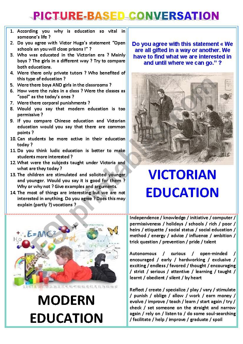 Picture-based conversation : topic 25 - Victorian education vs modern one