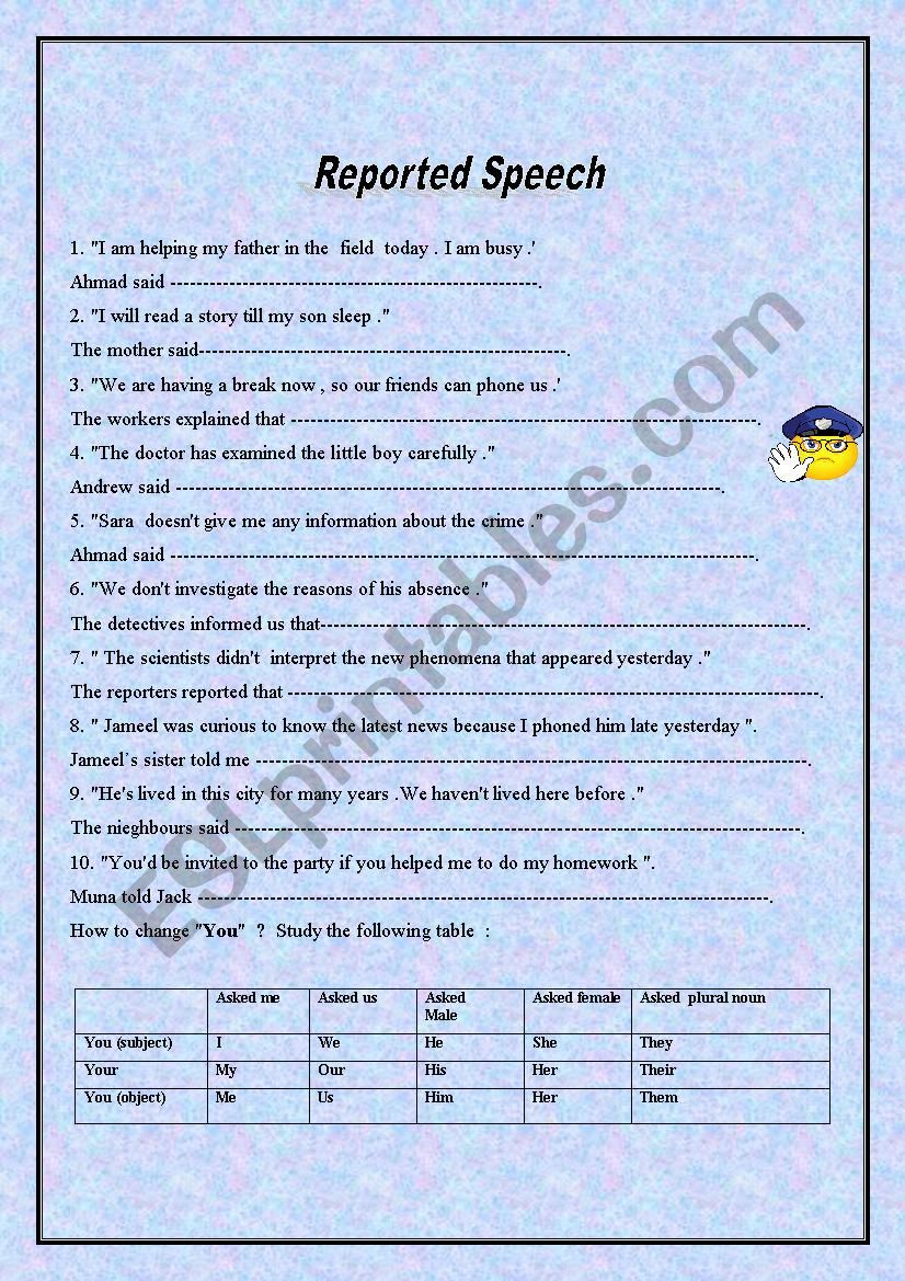 Reported Speech  worksheet