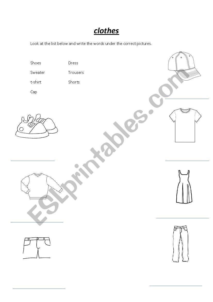 clothes worksheet