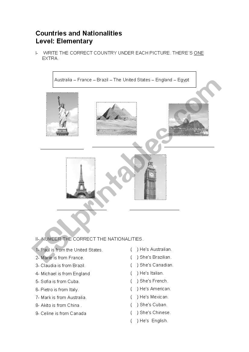 Countries and Nationalities worksheet