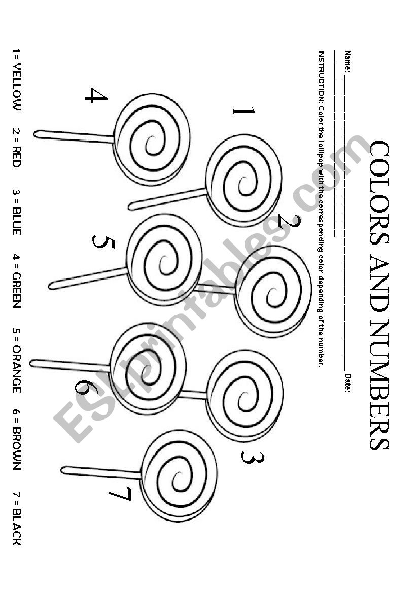 Numbers and Colors worksheet