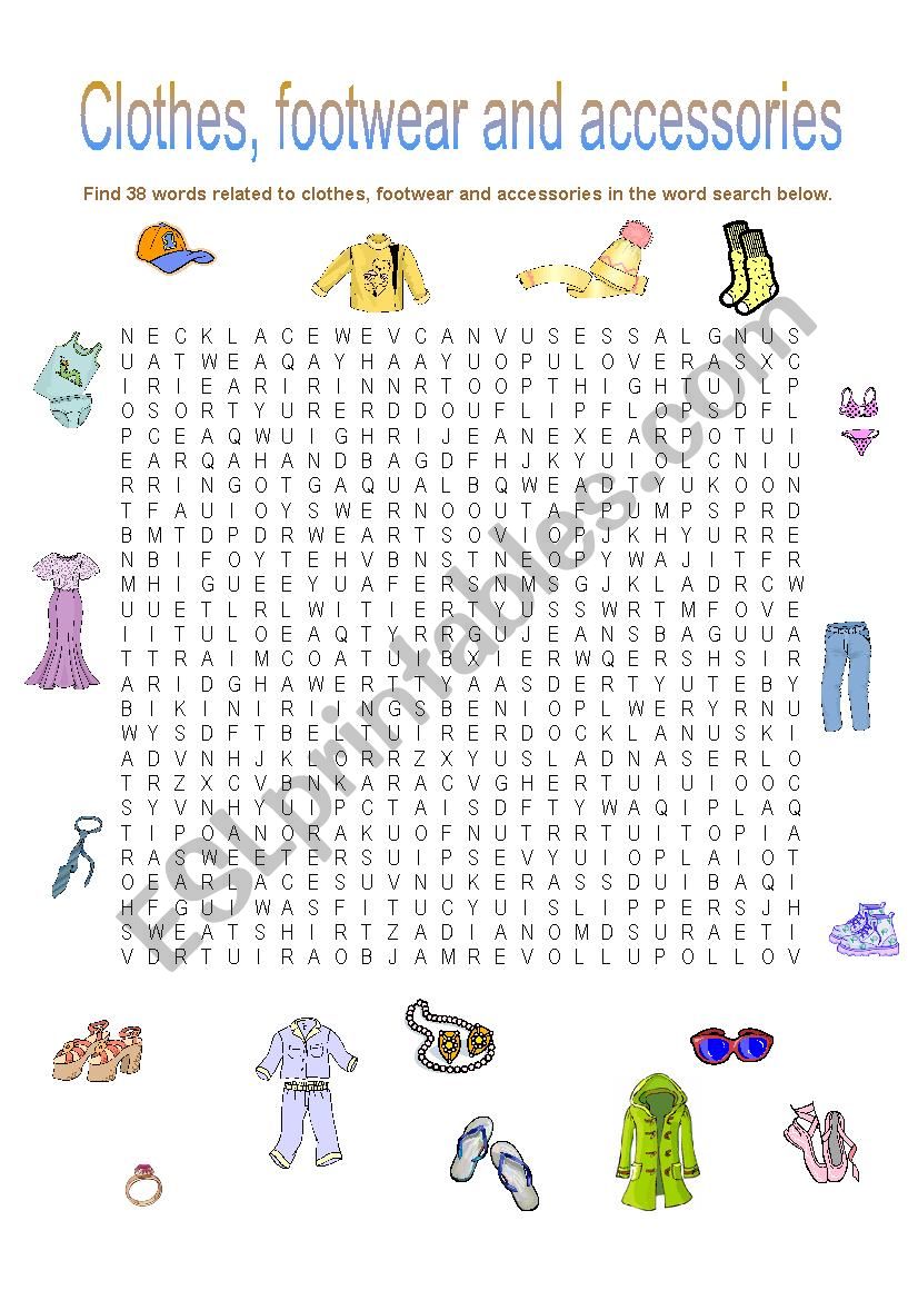 Clothes wordsearch worksheet