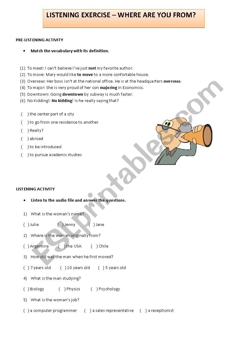 Where are you from? worksheet