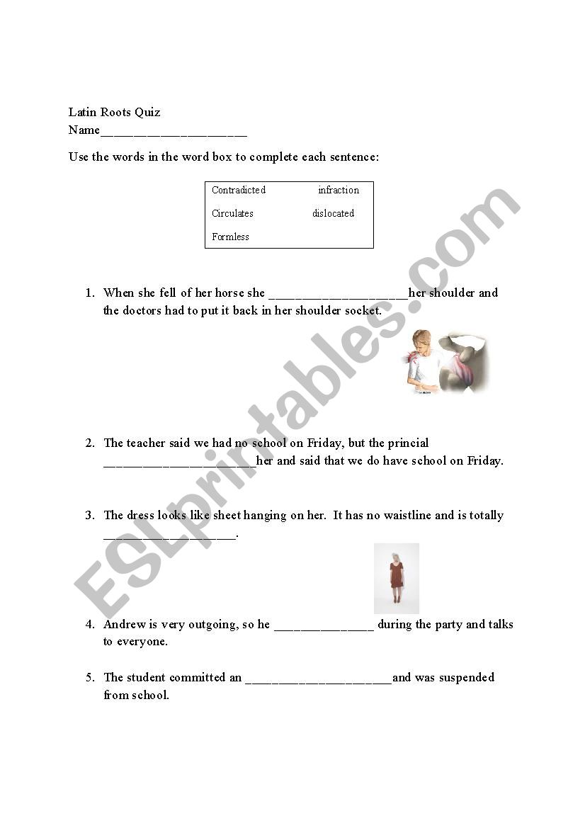 Latin Roots - ESL worksheet by akohlsnovi Inside In School Suspension Worksheet