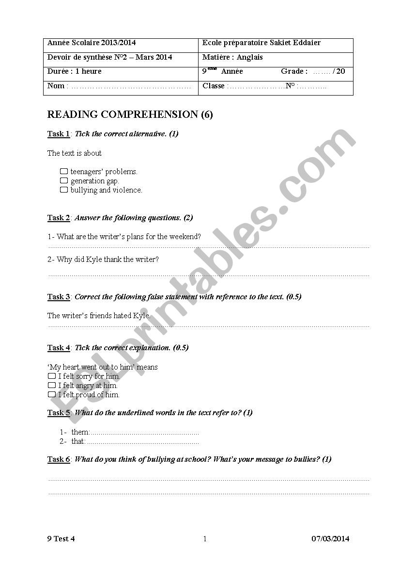 Full Term Test 2 9 Form worksheet