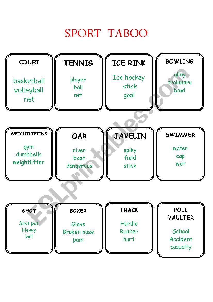 SPORT TABOO part1 worksheet