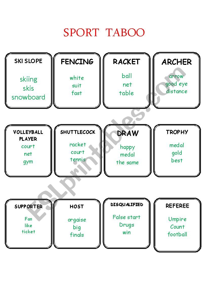 SPORT TABOO 2 worksheet