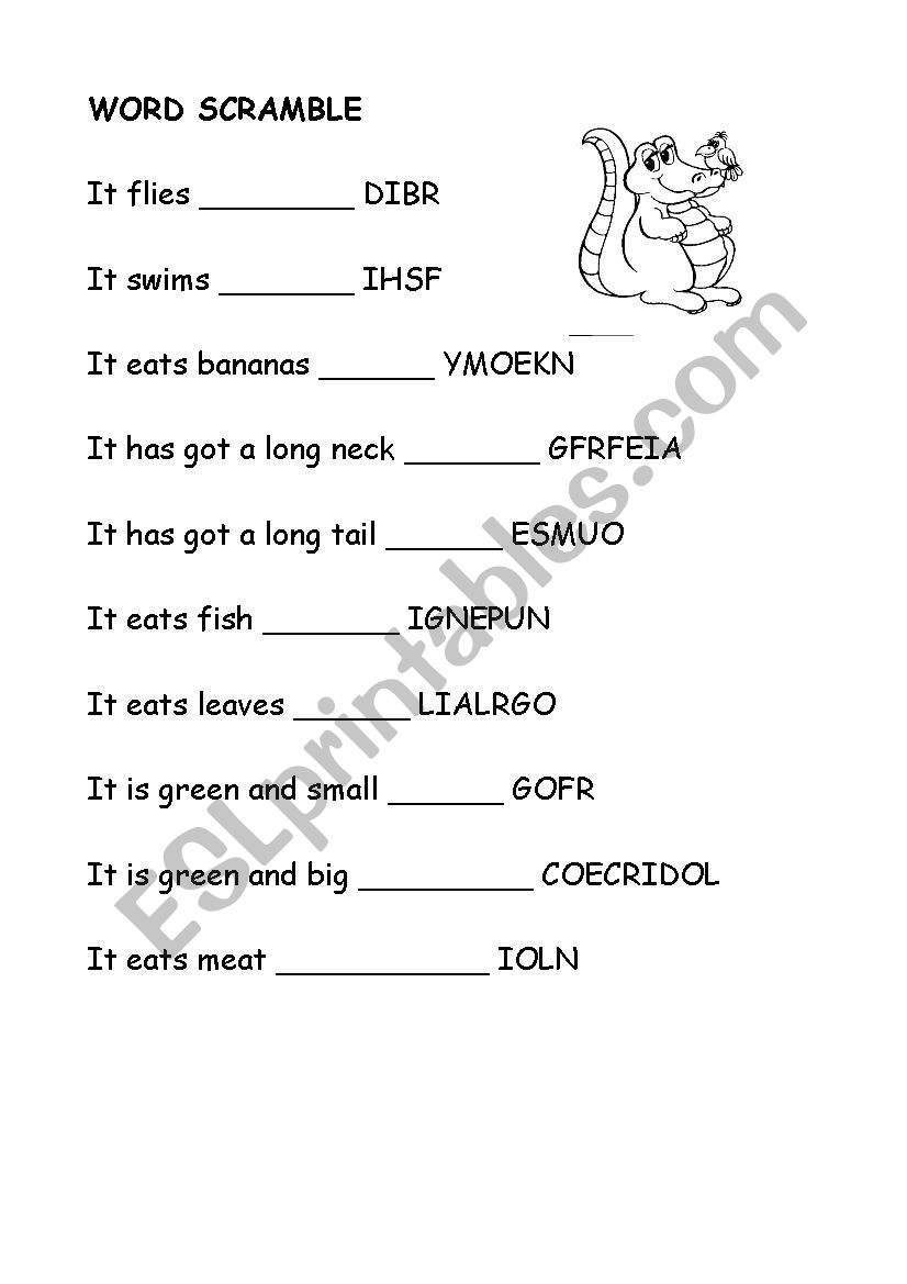 Animals WORD SCAMBLE worksheet