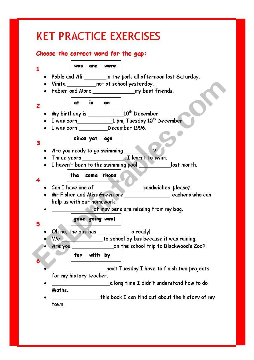 KET practice exercises worksheet