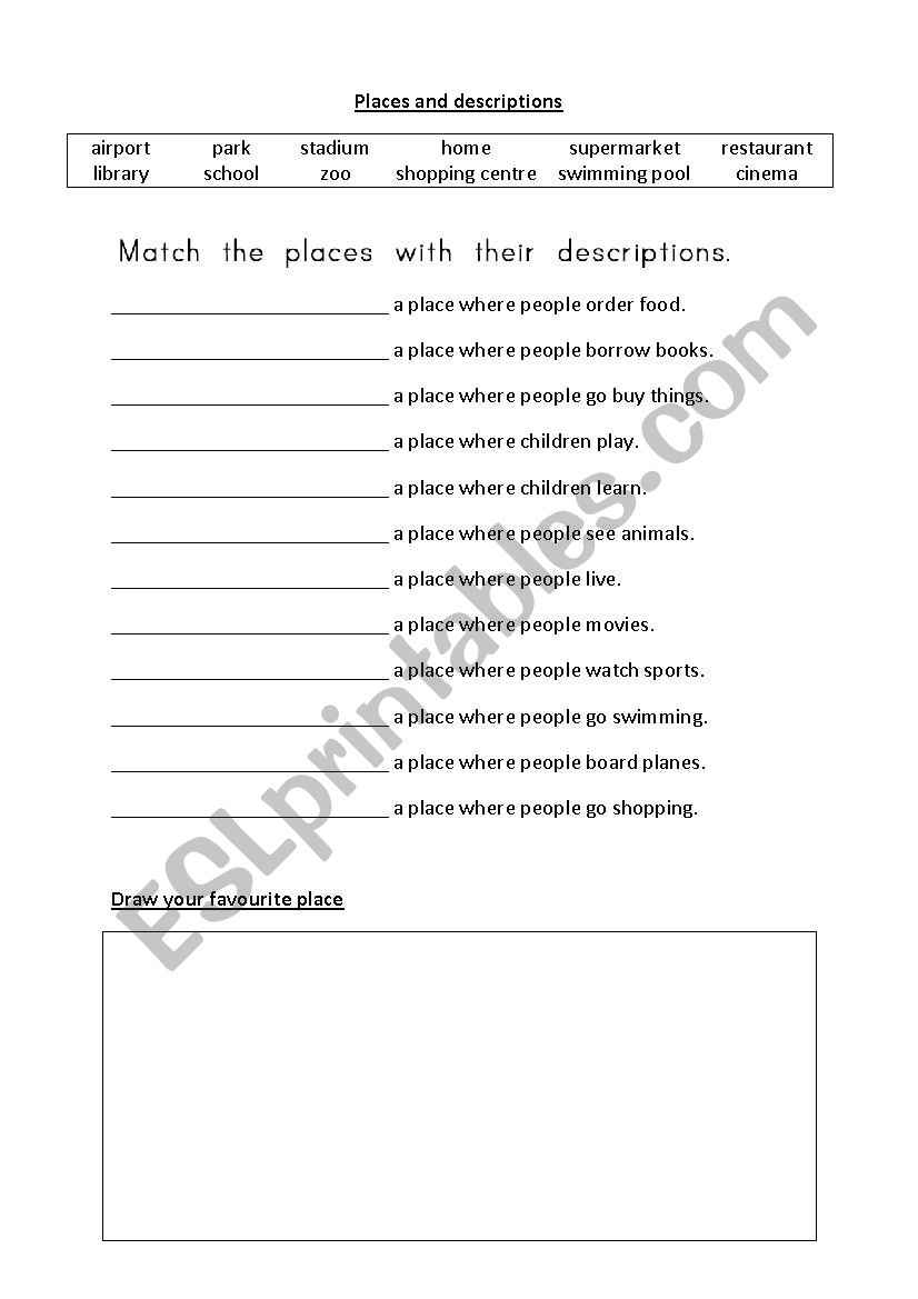 Places and descriptions worksheet