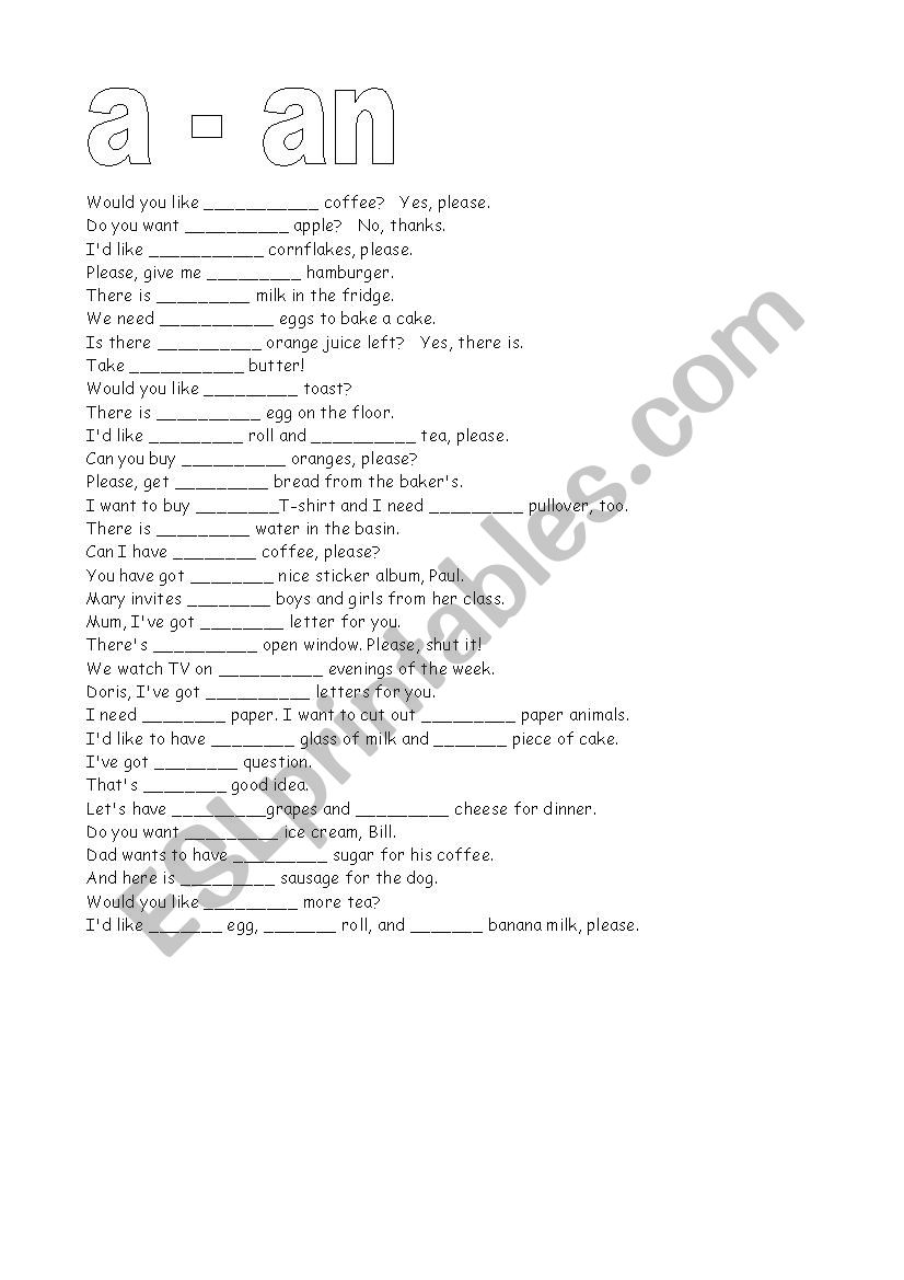 a-an, some-any worksheet