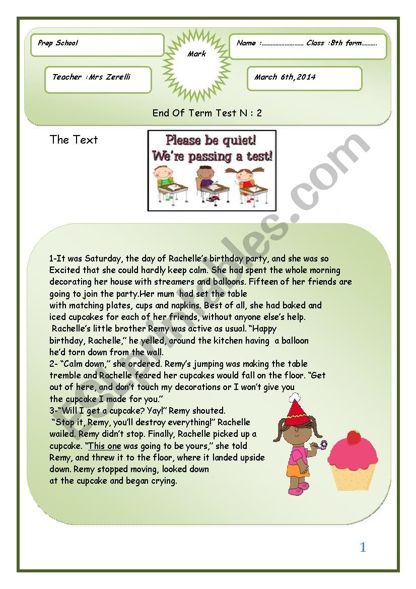 parties/end term test N:2 worksheet