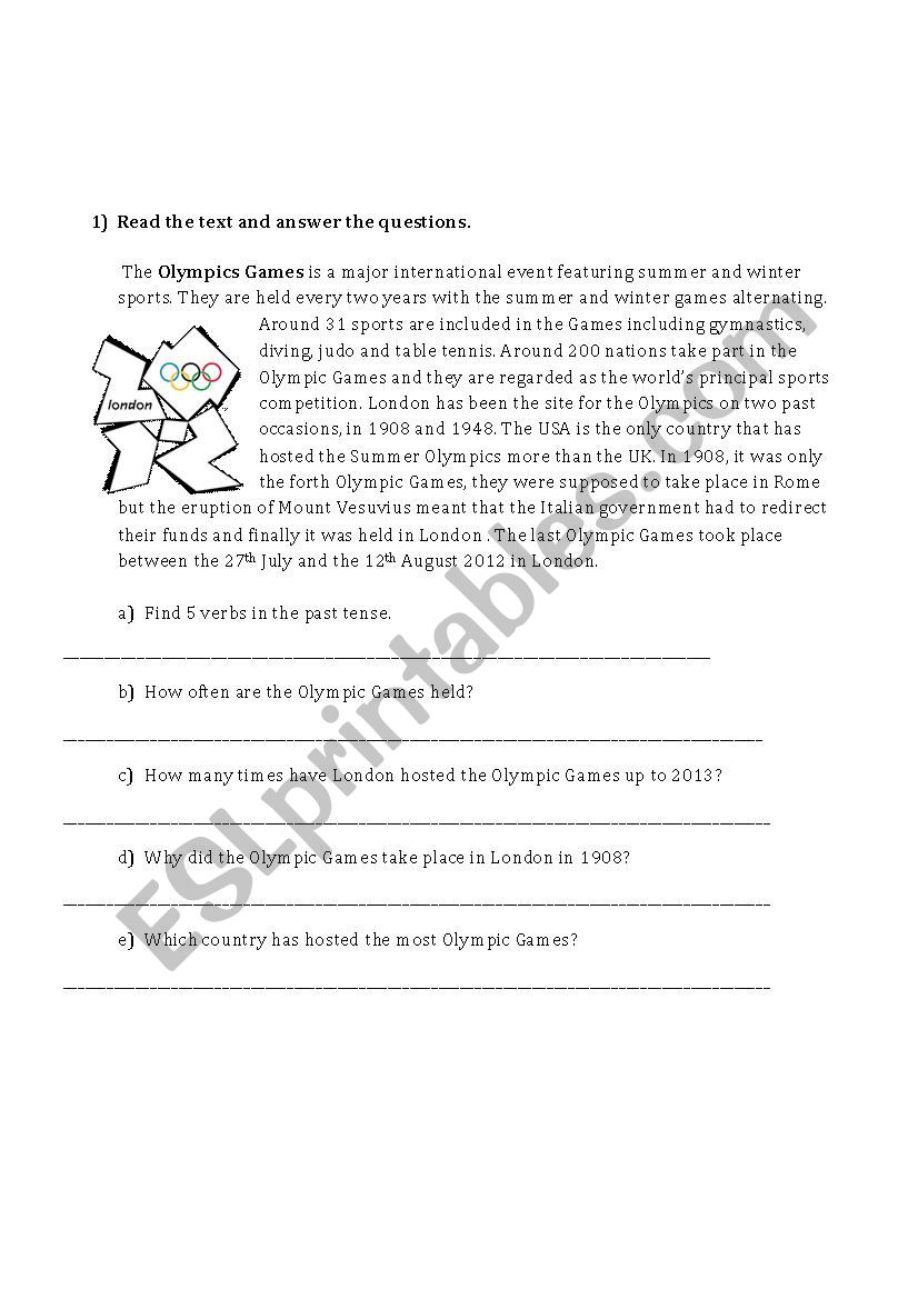 Olympic Games 2012 worksheet