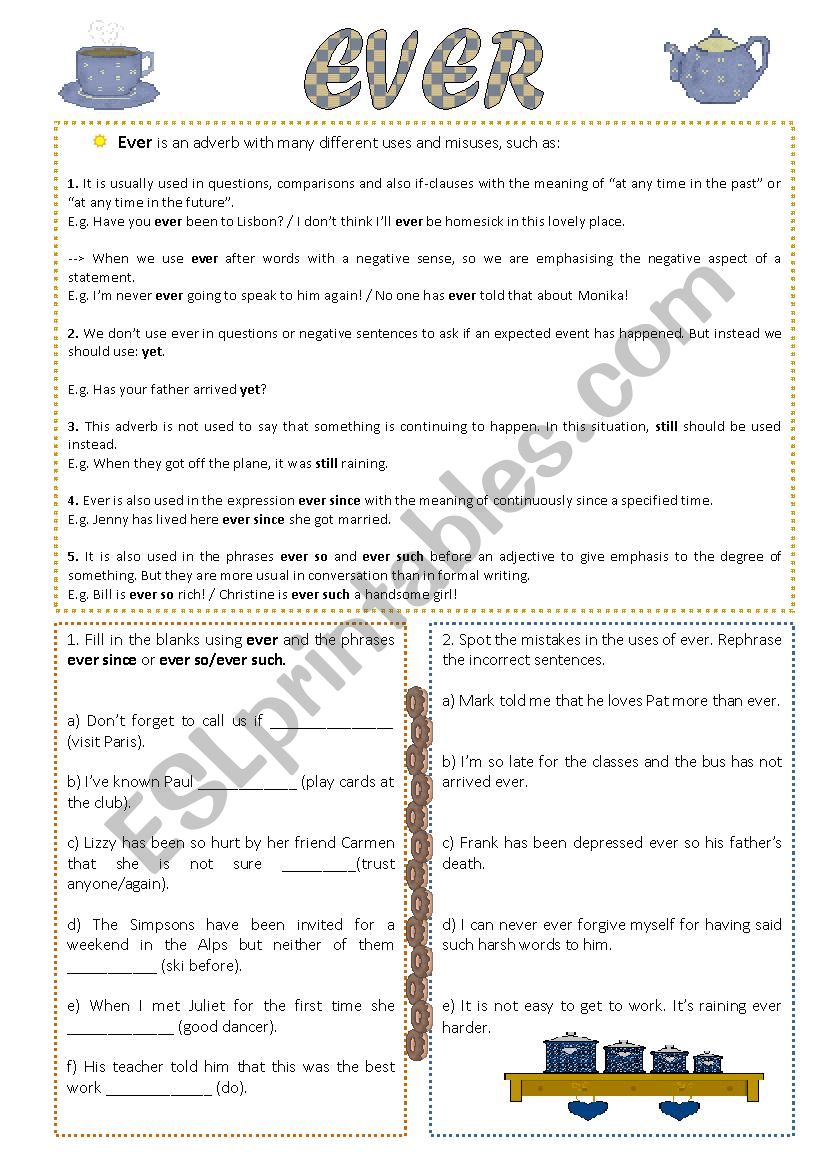 Ever - uses and misuses worksheet