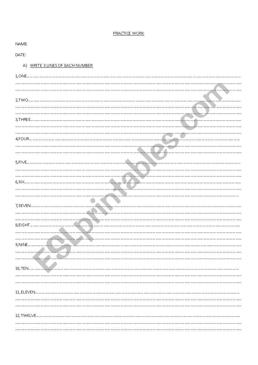 numers worksheet