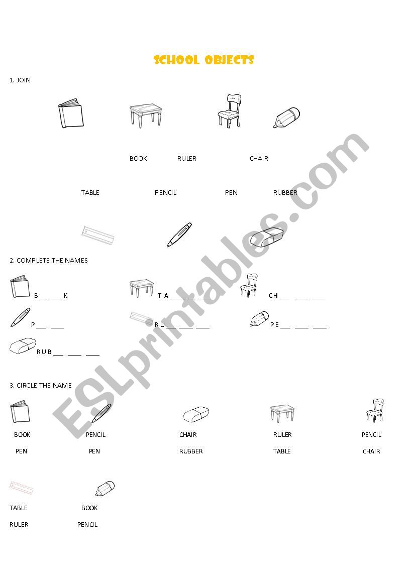 School objects worksheet