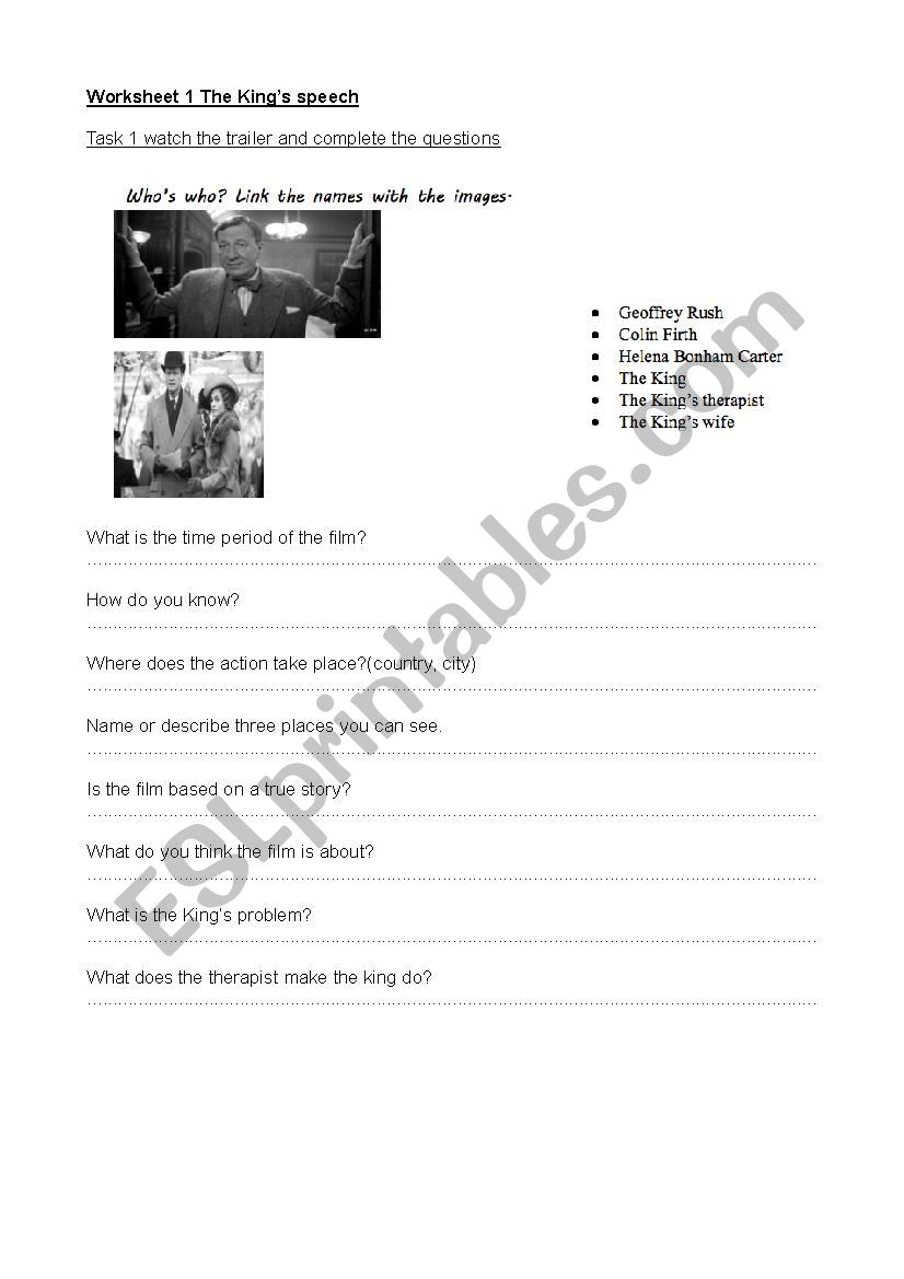 the kings speech worksheet