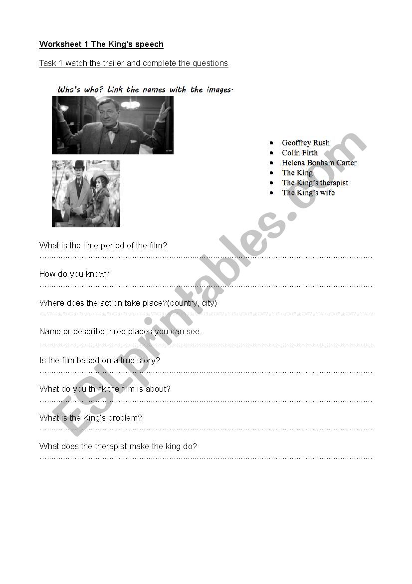 the king´s speech ESL worksheet by faustine10