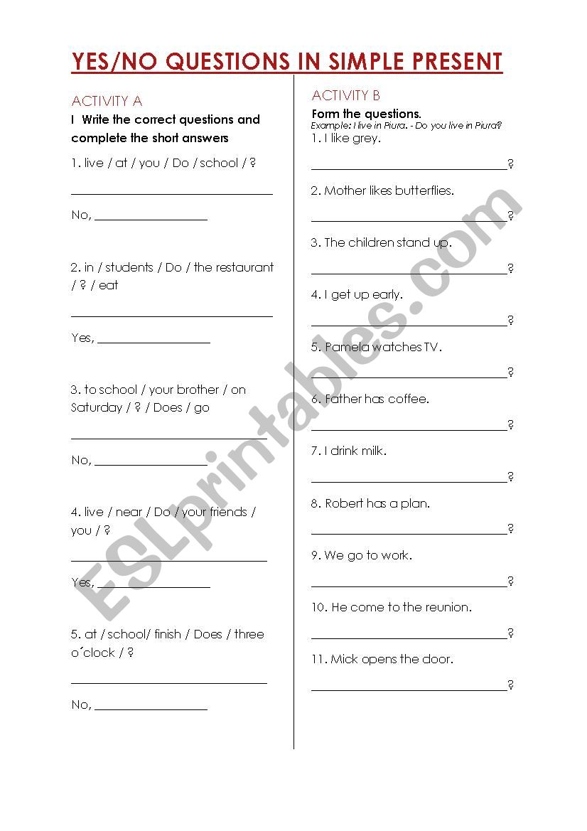 Yes/No questions in simple present