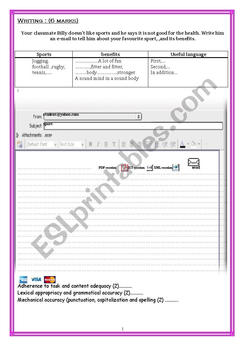 writing assignment worksheet