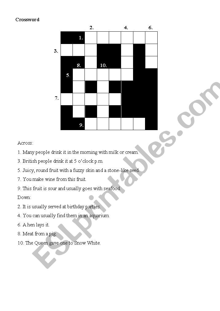 crossword worksheet