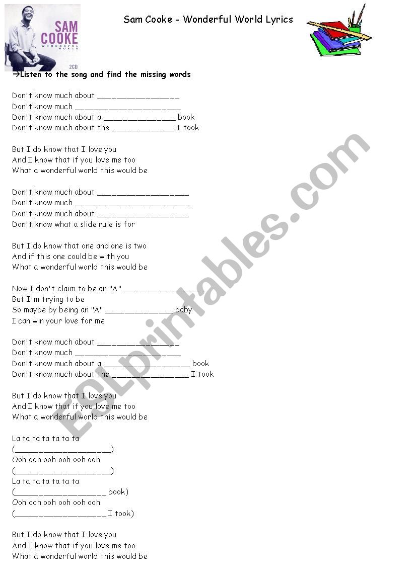 Wonderful World lyrics worksheet