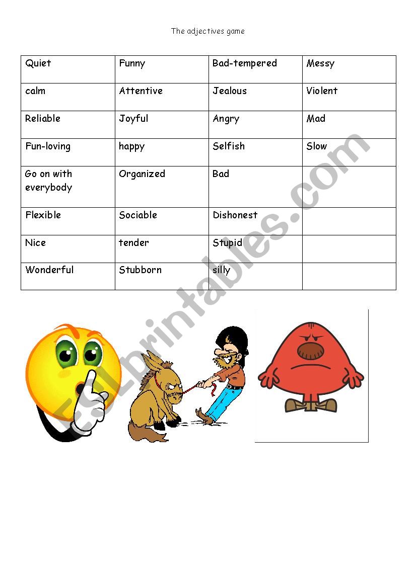 The adjectives game worksheet
