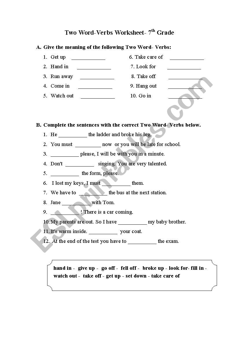 Two - Word verb worksheey  worksheet