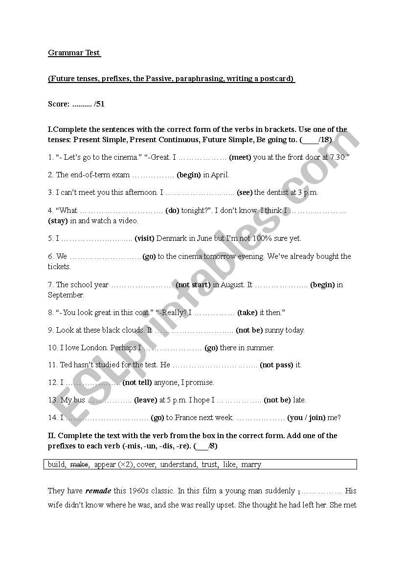 Grammar Test for Pre-Intermediate