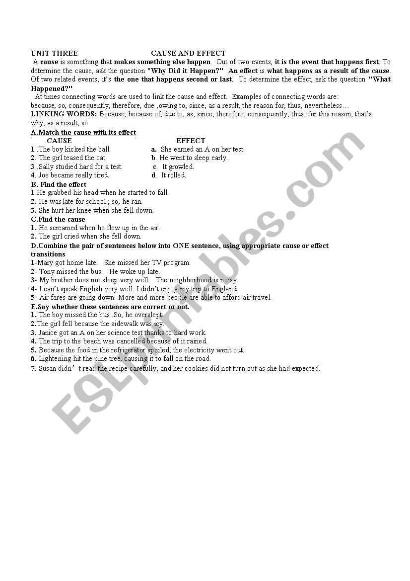 expressing cause and effect worksheet