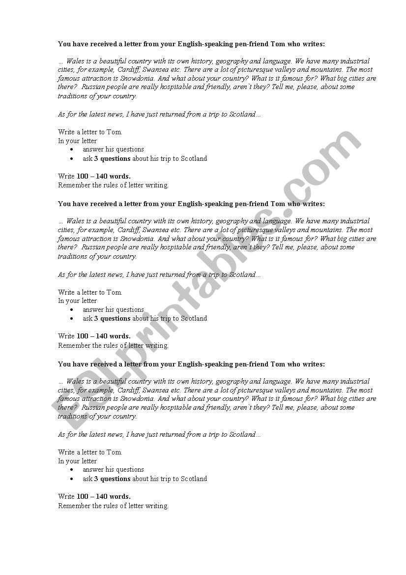 personal letter worksheet