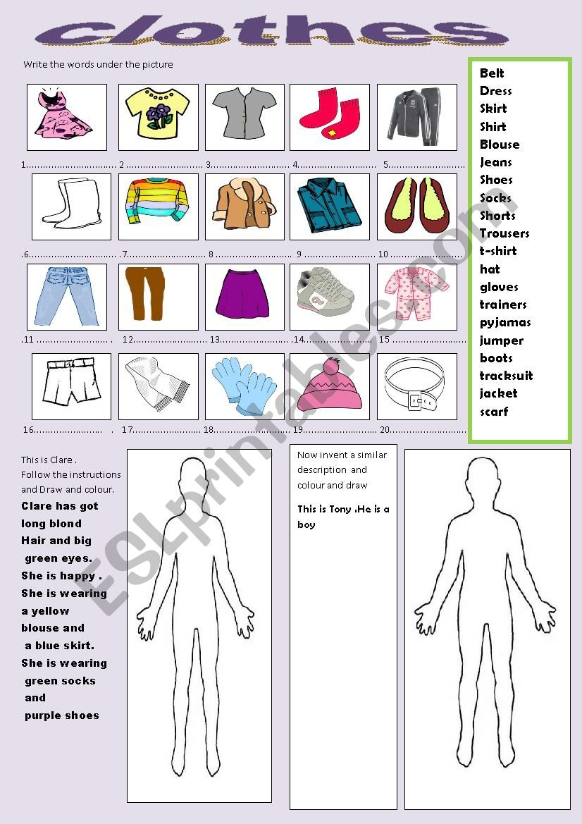 clothes  worksheet