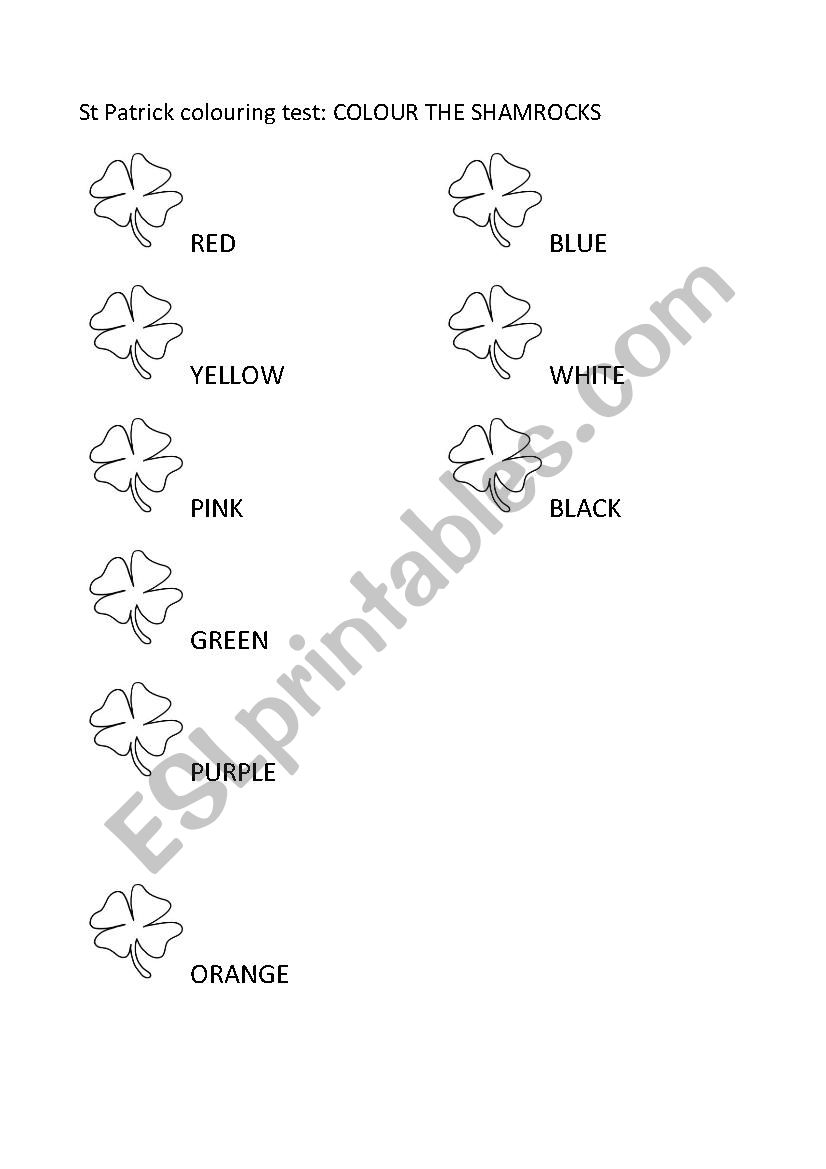 colour test worksheet