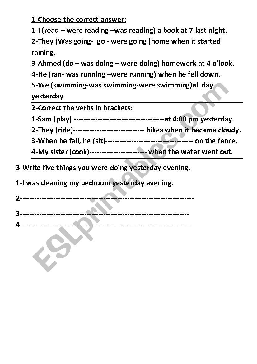 the past continuous worksheet