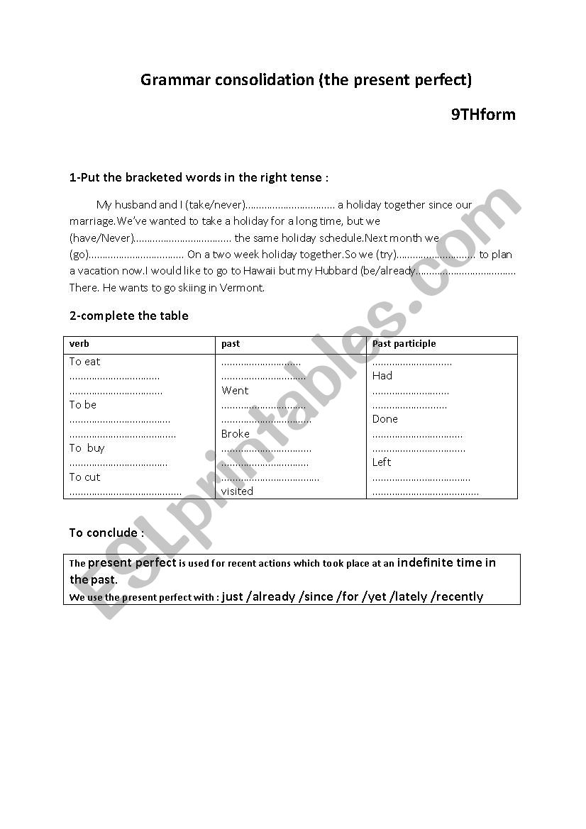 present perfect worksheet