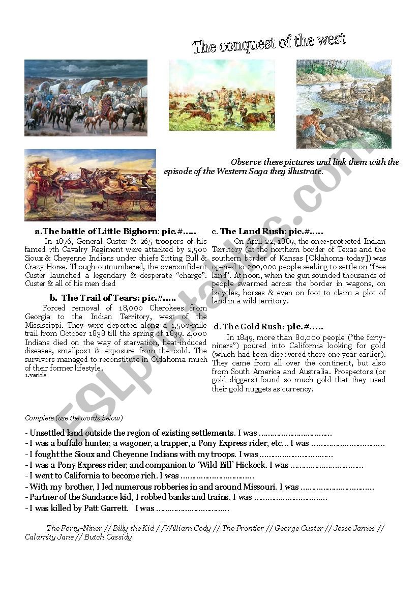 The conquest of the west worksheet