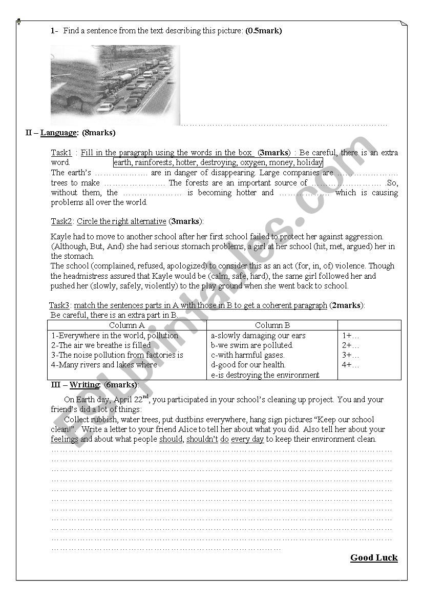 pollution worksheet