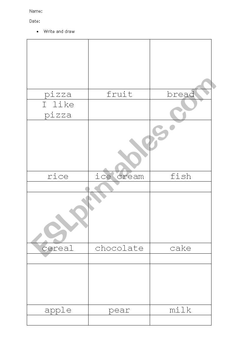 food worksheet