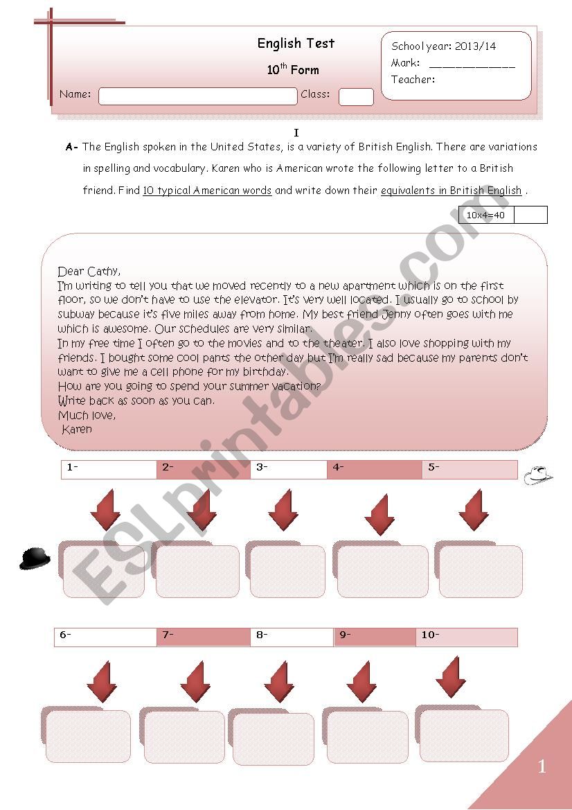 Test about the varieties of English