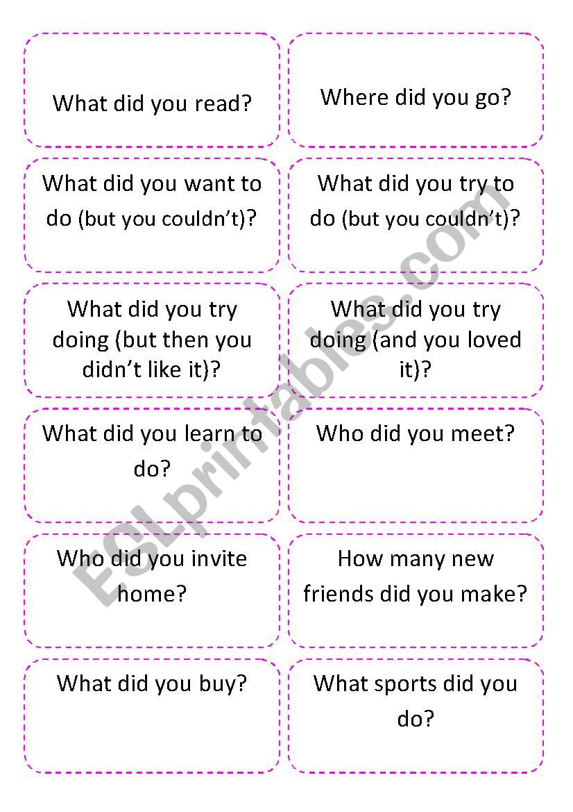 Conversation Cards - Talking about holidays - First day of class ice breaker