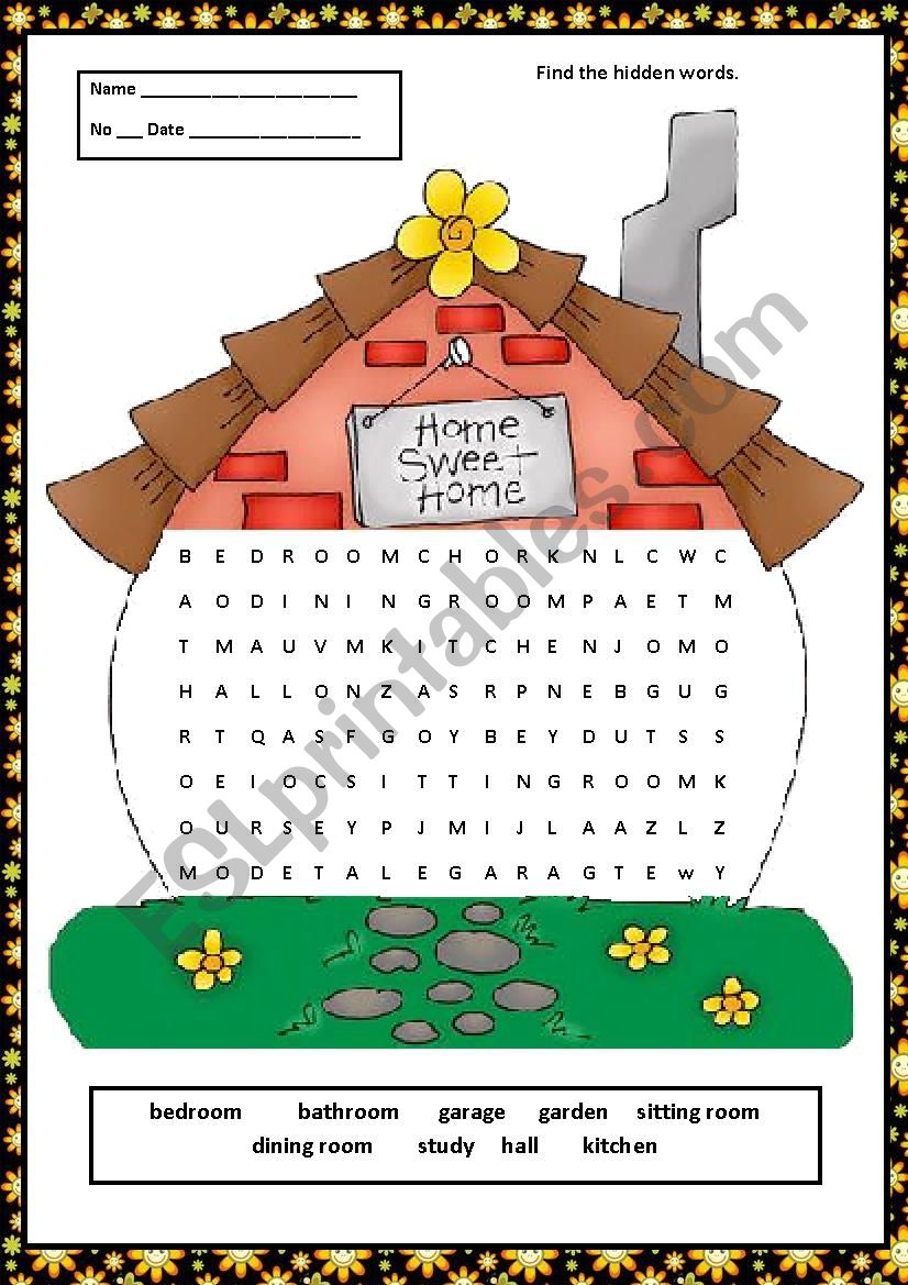 HOME SWEET HOME - WORDSEARCH + KEY