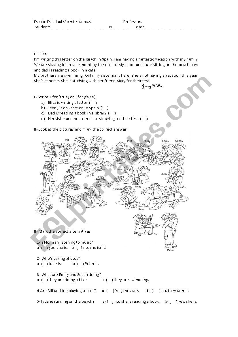 Present continuous test worksheet