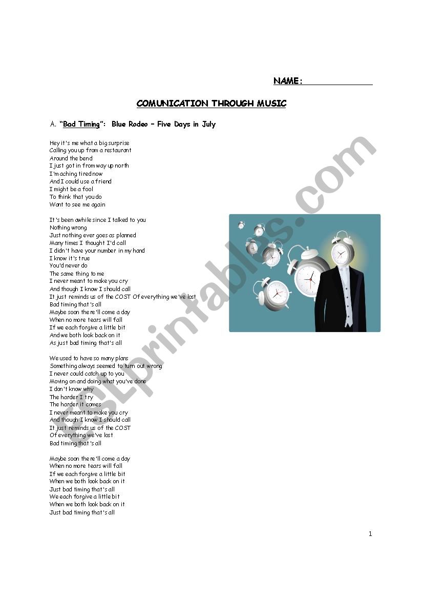 Communication Through Music worksheet