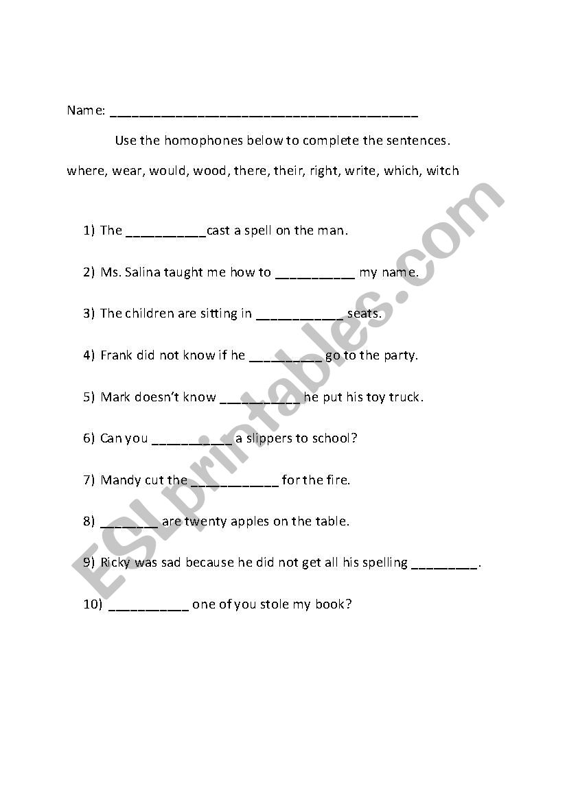 Homophones worksheet 1 worksheet