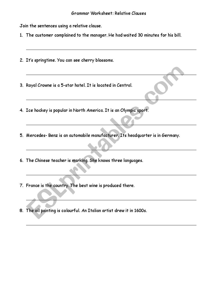 Relative Clause worksheet