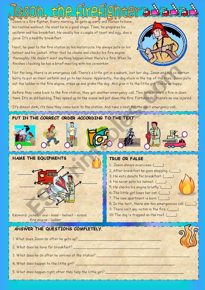 Jason the Fire Fighter worksheet