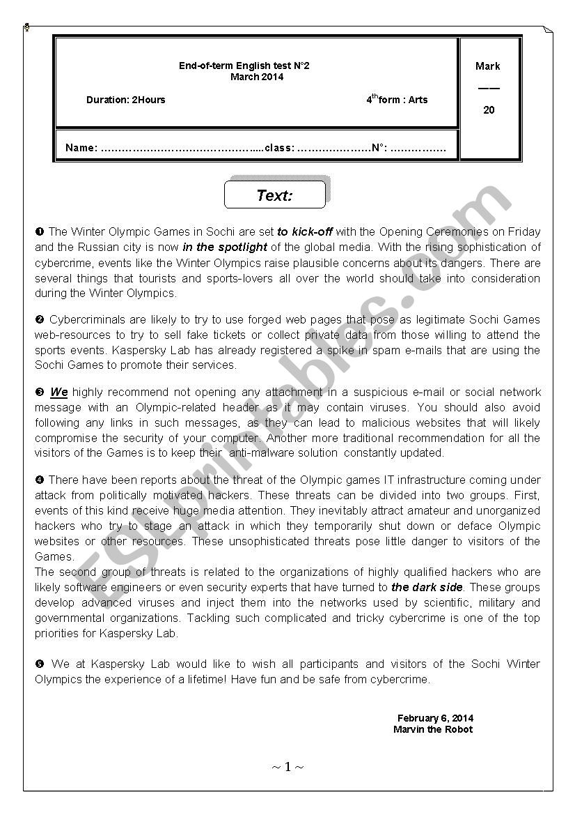 End-of -Term Test N2 for Bac Students 